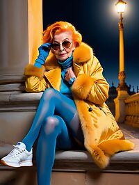 A frail 90 year old grandmother stands outside the royal palace in moonlit darkness